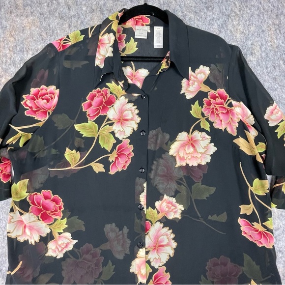 Emma James Floral 3/4 Sleeve Button-Down Romantic Feminine Sheer Blouse - Sz 20W - Picture 4 of 14